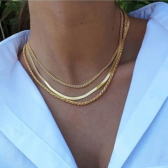 3-Piece Set Chain Necklaces Gold or Silver Plated Fashionable Fashion Jewelry - Picture 9 of 14